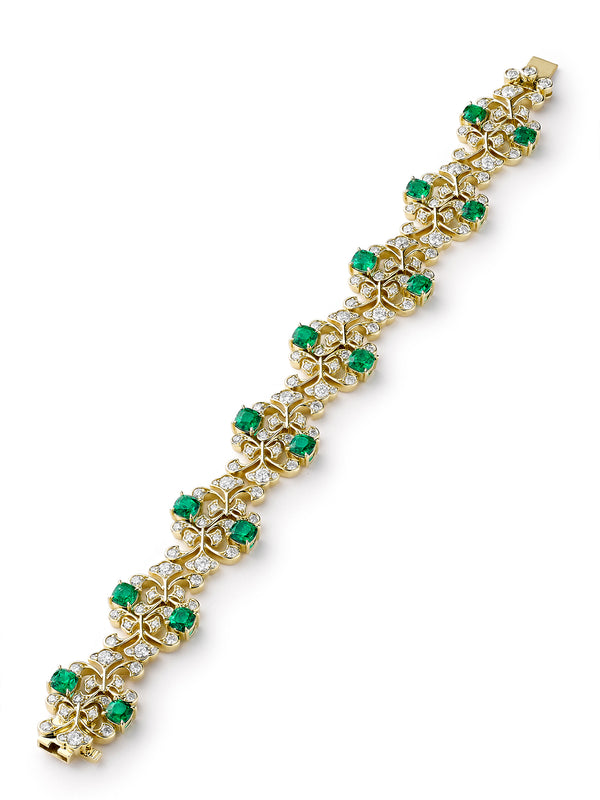 Secret Garden Fern Emerald Yellow Gold Bracelet