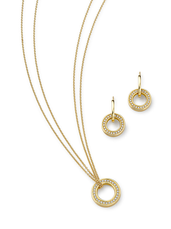 Roulette Yellow Gold Pendant and Earrings Set