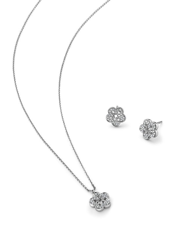 Blossom White Gold Pendant and Earrings Set